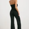 Chunky Knit Bandeau Kick Flare Jumpsuit in Black Chunky Knit Bandeau Kick Flare Jumpsuit in Black
