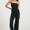 Chunky Knit Bandeau Kick Flare Jumpsuit in Black Chunky Knit Bandeau Kick Flare Jumpsuit in Black