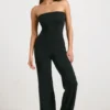 Chunky Knit Bandeau Kick Flare Jumpsuit in Black Chunky Knit Bandeau Kick Flare Jumpsuit in Black