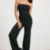 Chunky Knit Bandeau Kick Flare Jumpsuit in Black Chunky Knit Bandeau Kick Flare Jumpsuit in Black