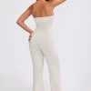 Chunky Knit Bandeau Kick Flare Jumpsuit in Cream Chunky Knit Bandeau Kick Flare Jumpsuit in Cream