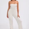 Chunky Knit Bandeau Kick Flare Jumpsuit in Cream Chunky Knit Bandeau Kick Flare Jumpsuit in Cream