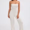 Chunky Knit Bandeau Kick Flare Jumpsuit in Cream Chunky Knit Bandeau Kick Flare Jumpsuit in Cream