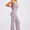 Chunky Knit Bandeau Kick Flare Jumpsuit in Dusty Lavender Chunky Knit Bandeau Kick Flare Jumpsuit in Dusty Lavender