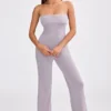 Chunky Knit Bandeau Kick Flare Jumpsuit in Dusty Lavender Chunky Knit Bandeau Kick Flare Jumpsuit in Dusty Lavender