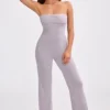 Chunky Knit Bandeau Kick Flare Jumpsuit in Dusty Lavender Chunky Knit Bandeau Kick Flare Jumpsuit in Dusty Lavender