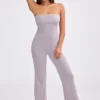 Chunky Knit Bandeau Kick Flare Jumpsuit in Dusty Lavender Chunky Knit Bandeau Kick Flare Jumpsuit in Dusty Lavender