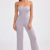 Chunky Knit Bandeau Kick Flare Jumpsuit in Dusty Lavender Chunky Knit Bandeau Kick Flare Jumpsuit in Dusty Lavender