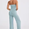 Chunky Knit Bandeau Kick Flare Jumpsuit in Dusty Teal Chunky Knit Bandeau Kick Flare Jumpsuit in Dusty Teal