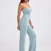 Chunky Knit Bandeau Kick Flare Jumpsuit in Dusty Teal Chunky Knit Bandeau Kick Flare Jumpsuit in Dusty Teal
