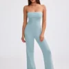 Chunky Knit Bandeau Kick Flare Jumpsuit in Dusty Teal Chunky Knit Bandeau Kick Flare Jumpsuit in Dusty Teal