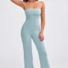 Chunky Knit Bandeau Kick Flare Jumpsuit in Dusty Teal Chunky Knit Bandeau Kick Flare Jumpsuit in Dusty Teal