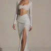 Claribel Embellished Ruched Maxi Skirt in White Claribel Embellished Ruched Maxi Skirt in White
