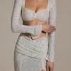 Claribel Embellished Ruched Maxi Skirt in White Claribel Embellished Ruched Maxi Skirt in White