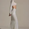 Claribel Embellished Ruched Maxi Skirt in White Claribel Embellished Ruched Maxi Skirt in White