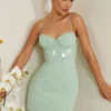 Constance Embellished Corset Mini Dress in Sage Constance Embellished Corset Mini Dress in Sage