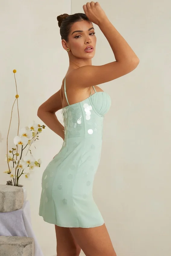 Constance Embellished Corset Mini Dress in Sage Constance Embellished Corset Mini Dress in Sage