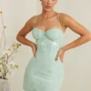 Constance Embellished Corset Mini Dress in Sage Constance Embellished Corset Mini Dress in Sage