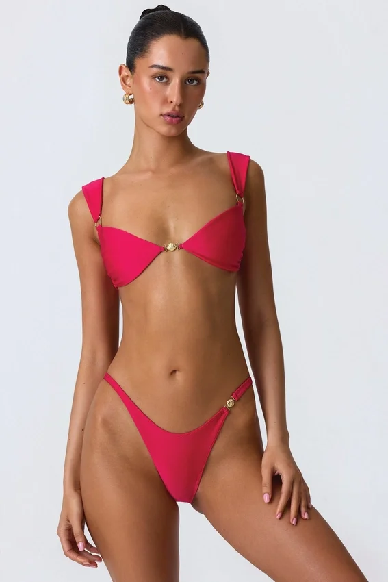 Volute Embellished Cheeky Bikini Bottoms in Raspberry Pink Volute Embellished Cheeky Bikini Bottoms in Raspberry Pink