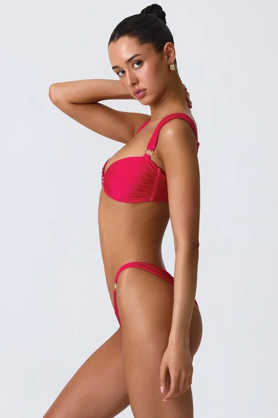 Volute Embellished Cheeky Bikini Bottoms in Raspberry Pink Volute Embellished Cheeky Bikini Bottoms in Raspberry Pink