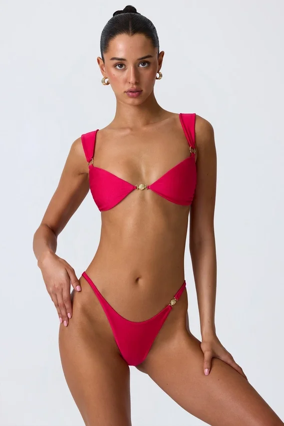 Volute Embellished Cheeky Bikini Bottoms in Raspberry Pink Volute Embellished Cheeky Bikini Bottoms in Raspberry Pink