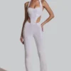 Coralena Embellished Cut-Out Jumpsuit in White Coralena Embellished Cut-Out Jumpsuit in White