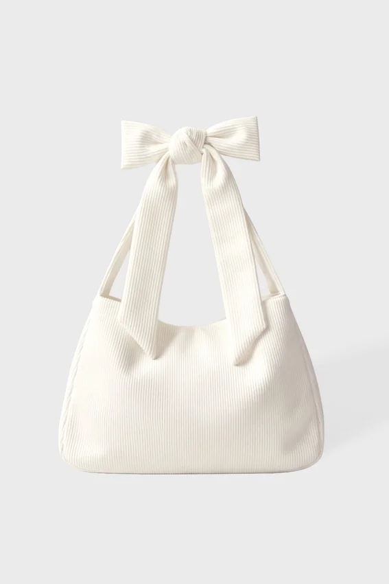 Corduroy Bow Tote Bag in Ivory Corduroy Bow Tote Bag in Ivory