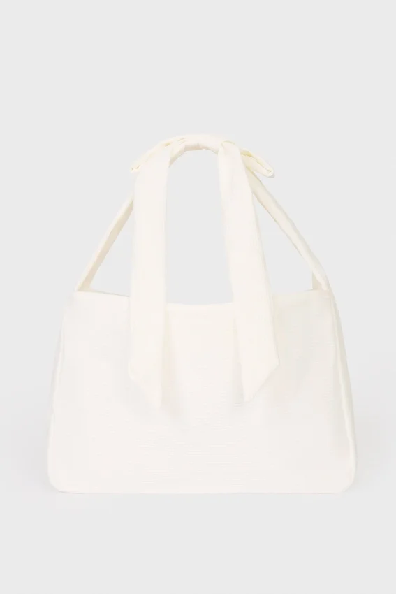 Corduroy Bow Tote Bag in Ivory Corduroy Bow Tote Bag in Ivory