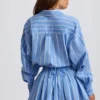 Cotton Poplin Stripe Pleated Shorts in Blue Stripe Cotton Poplin Stripe Pleated Shorts in Blue Stripe