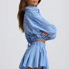 Cotton Poplin Stripe Pleated Shorts in Blue Stripe Cotton Poplin Stripe Pleated Shorts in Blue Stripe