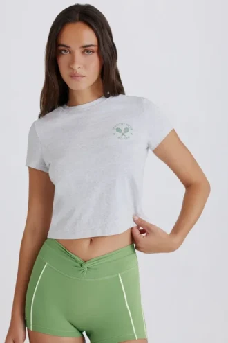 Cropped Graphic T-Shirt in Grey Marl