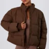 Cropped Puffer Jacket with Detachable Sleeves in Cocoa Brown Cropped Puffer Jacket with Detachable Sleeves in Cocoa Brown
