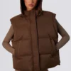 Cropped Puffer Jacket with Detachable Sleeves in Cocoa Brown Cropped Puffer Jacket with Detachable Sleeves in Cocoa Brown