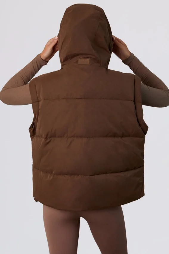 Cropped Puffer Jacket with Detachable Sleeves in Cocoa Brown Cropped Puffer Jacket with Detachable Sleeves in Cocoa Brown