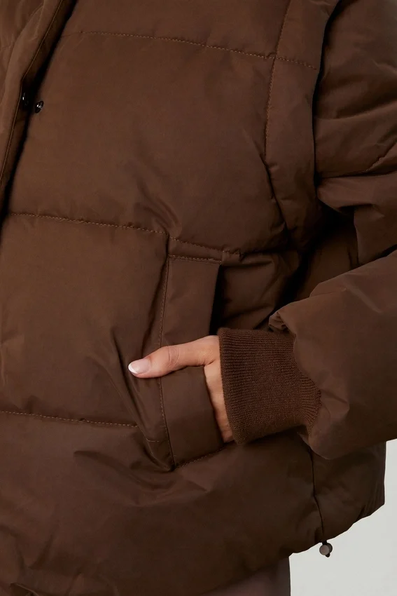 Cropped Puffer Jacket with Detachable Sleeves in Cocoa Brown Cropped Puffer Jacket with Detachable Sleeves in Cocoa Brown