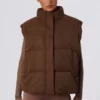 Cropped Puffer Jacket with Detachable Sleeves in Cocoa Brown Cropped Puffer Jacket with Detachable Sleeves in Cocoa Brown