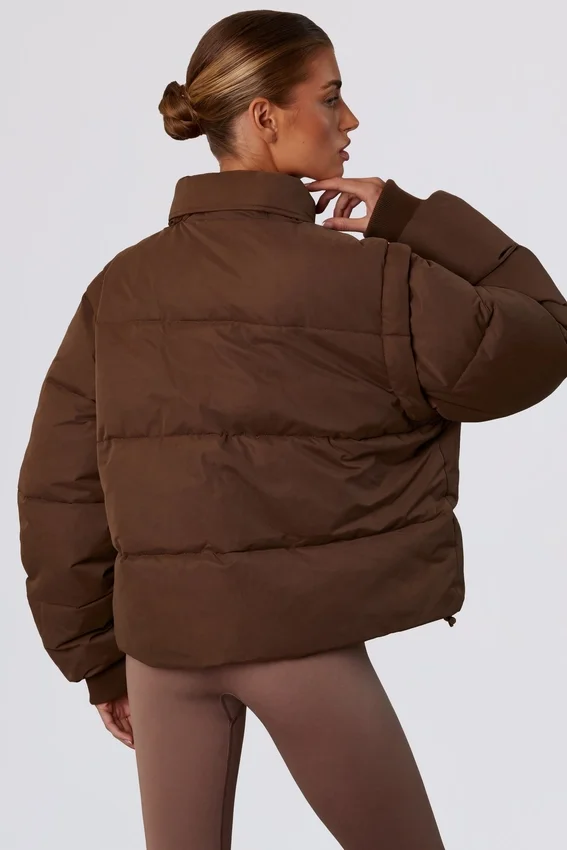 Cropped Puffer Jacket with Detachable Sleeves in Cocoa Brown Cropped Puffer Jacket with Detachable Sleeves in Cocoa Brown