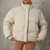 Cropped Puffer Jacket with Detachable Sleeves in Sand Cropped Puffer Jacket with Detachable Sleeves in Sand