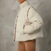 Cropped Puffer Jacket with Detachable Sleeves in Sand Cropped Puffer Jacket with Detachable Sleeves in Sand