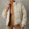 Cropped Puffer Jacket with Detachable Sleeves in Sand Cropped Puffer Jacket with Detachable Sleeves in Sand