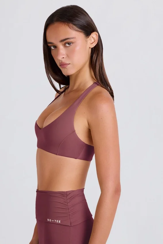 Crossback V-Neck Sports Bra in Acai Crossback V-Neck Sports Bra in Acai