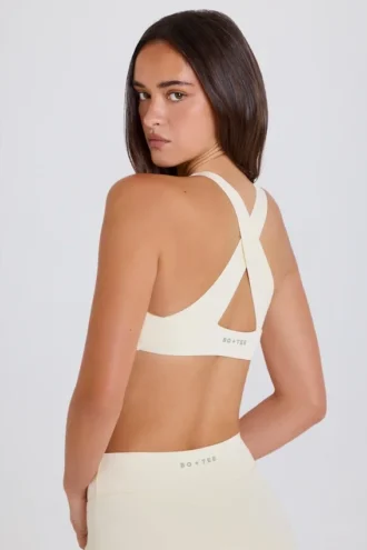 Crossback V-Neck Sports Bra in Cream Crossback V-Neck Sports Bra in Cream