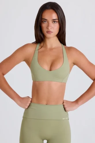Crossback V-Neck Sports Bra in Matcha Crossback V-Neck Sports Bra in Matcha