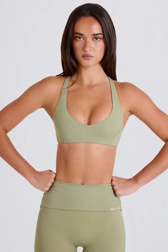 Crossback V-Neck Sports Bra in Matcha Crossback V-Neck Sports Bra in Matcha