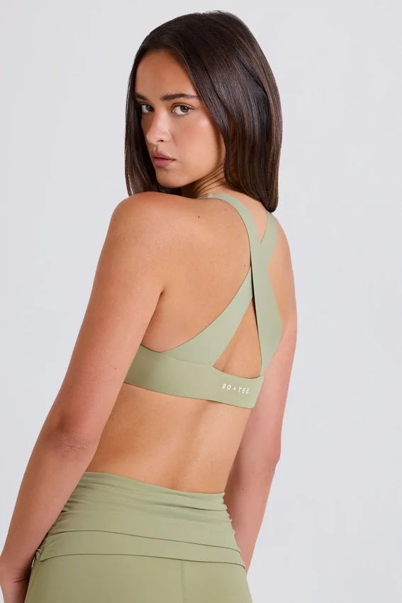 Crossback V-Neck Sports Bra in Matcha Crossback V-Neck Sports Bra in Matcha