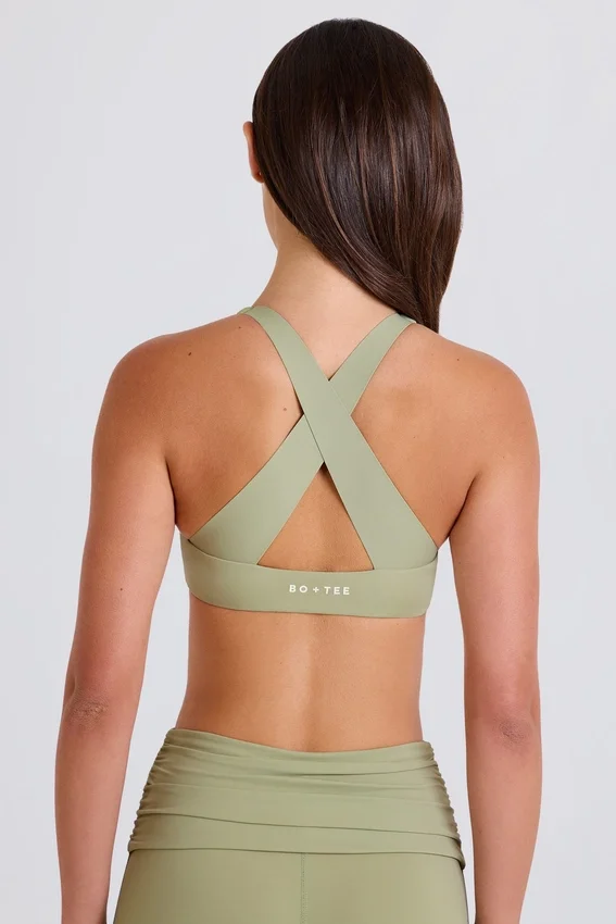 Crossback V-Neck Sports Bra in Matcha Crossback V-Neck Sports Bra in Matcha