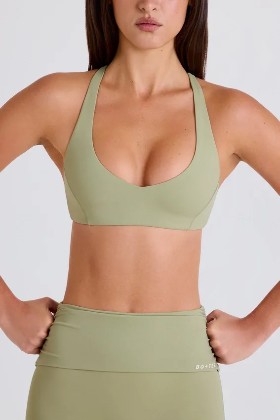 Crossback V-Neck Sports Bra in Matcha Crossback V-Neck Sports Bra in Matcha