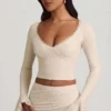 Dagny Ruffle Long-Sleeve Lace Top in Ivory Dagny Ruffle Long-Sleeve Lace Top in Ivory