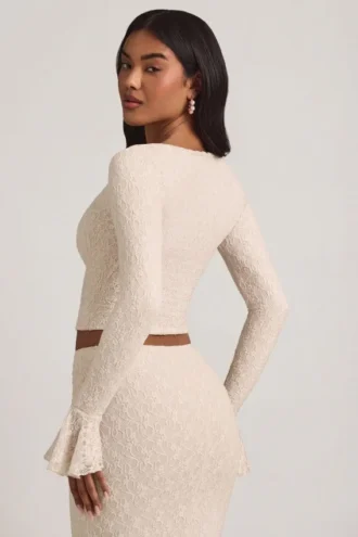 Dagny Ruffle Long-Sleeve Lace Top in Ivory Dagny Ruffle Long-Sleeve Lace Top in Ivory