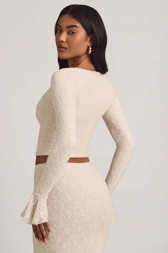 Dagny Ruffle Long-Sleeve Lace Top in Ivory Dagny Ruffle Long-Sleeve Lace Top in Ivory
